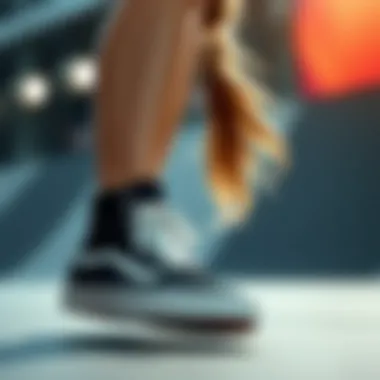 A female athlete wearing Vans black high tops during an extreme sports event