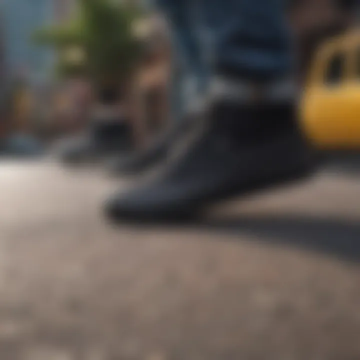 Vans Chukka Low Black Mono being worn in an urban skateboarding environment