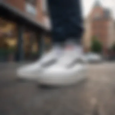 Urban Style with Vans Old Skool Stacked Leather White Platform Shoes Vans Old Skool Stacked Leather White Platform Shoes on a city street