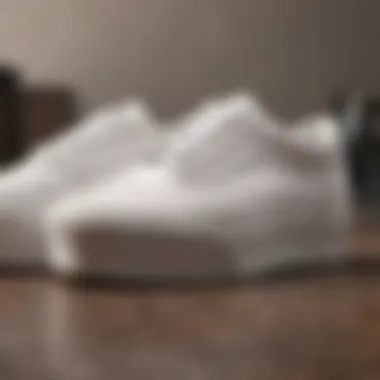 Craftsmanship of Vans Old Skool Stacked Leather White Platform Shoes Close-up view of Vans Old Skool Stacked Leather White Platform Shoes showcasing craftsmanship