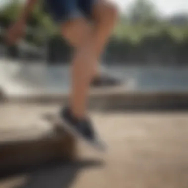 A woman wearing Vans Slip-Ons while engaged in an extreme sport