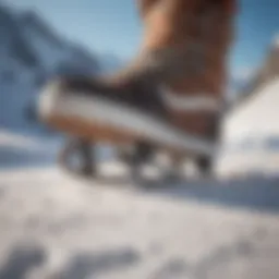 Dynamic shot of Vans snowboard shoes on snowy terrain