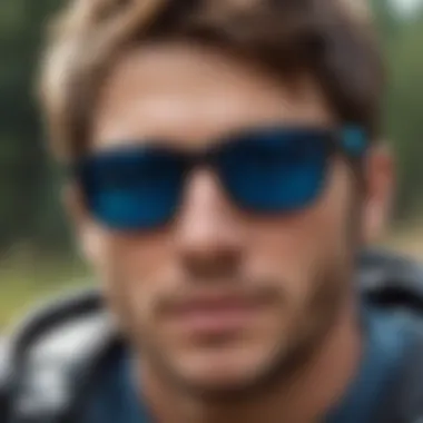 A stylish individual wearing Wayfarer blue lenses while engaging in extreme sports