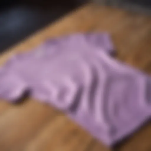 Elegant lilac t-shirt draped over a wooden surface