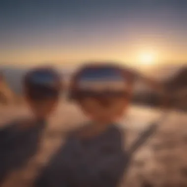 A stylish pair of sunglasses displayed on a vibrant background