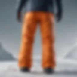 A close-up view of snow pants showcasing waterproof material and insulation layers