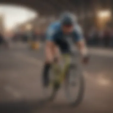 A fixie race bike in action on a competitive track