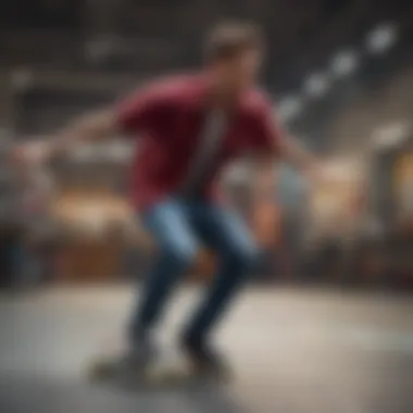 Vibrant short sleeve button-up in action during a skateboarding session