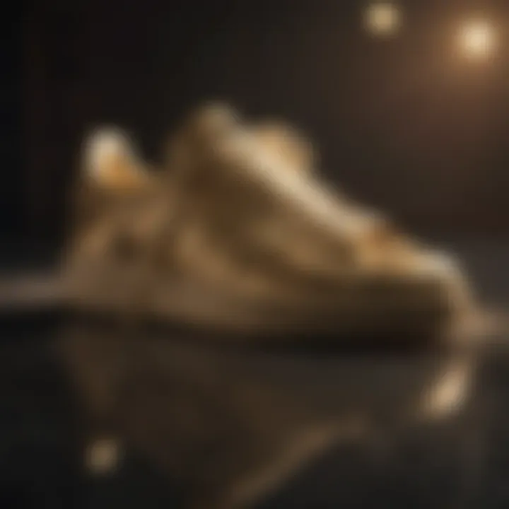 Close-up of innovative design features of gold Adidas sneakers