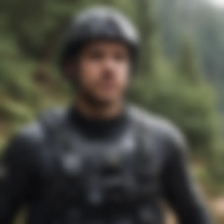 Adventurer capturing dynamic footage with GoPro chest piece