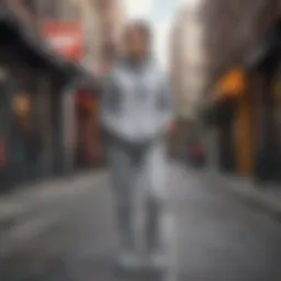 Stylish gray Nike sweats on a city street