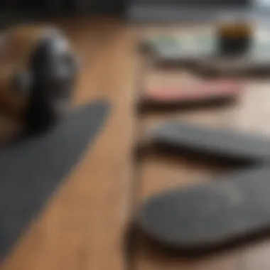 Different types of griptape laid out for comparison