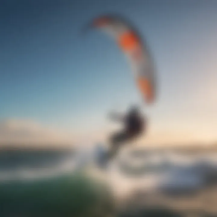 Kiteboarder executing an aerial maneuver against the wind