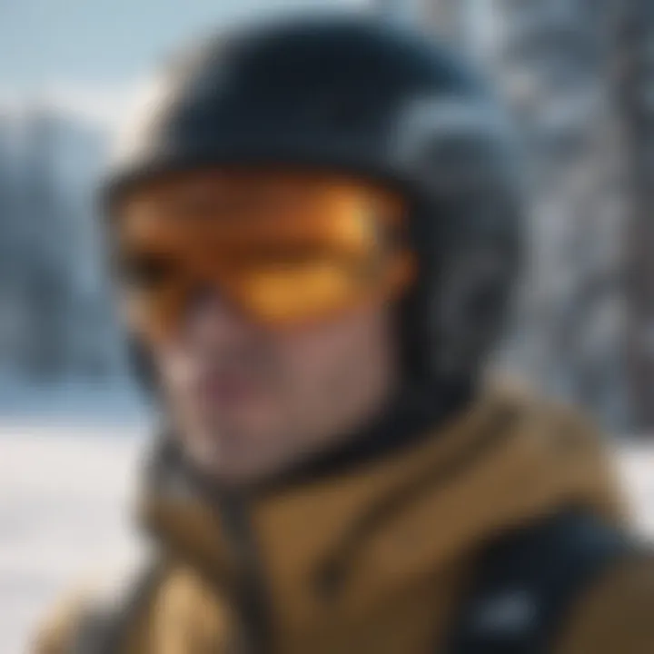 Detailed view of helmet communication system for skiing