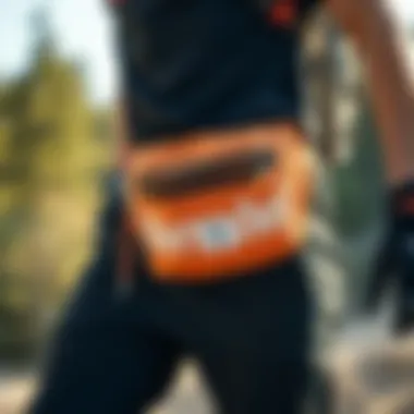 Fanny Pack in Action During Extreme Sports A fanny pack worn by an athlete during a thrilling outdoor activity
