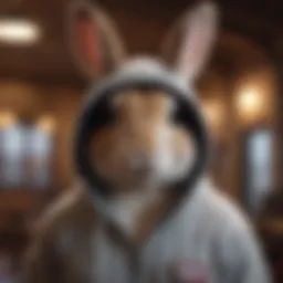 Bunny wearing a stylish hoodie in an adventurous setting