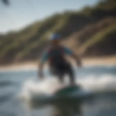 A kite boarder riding the waves with skill