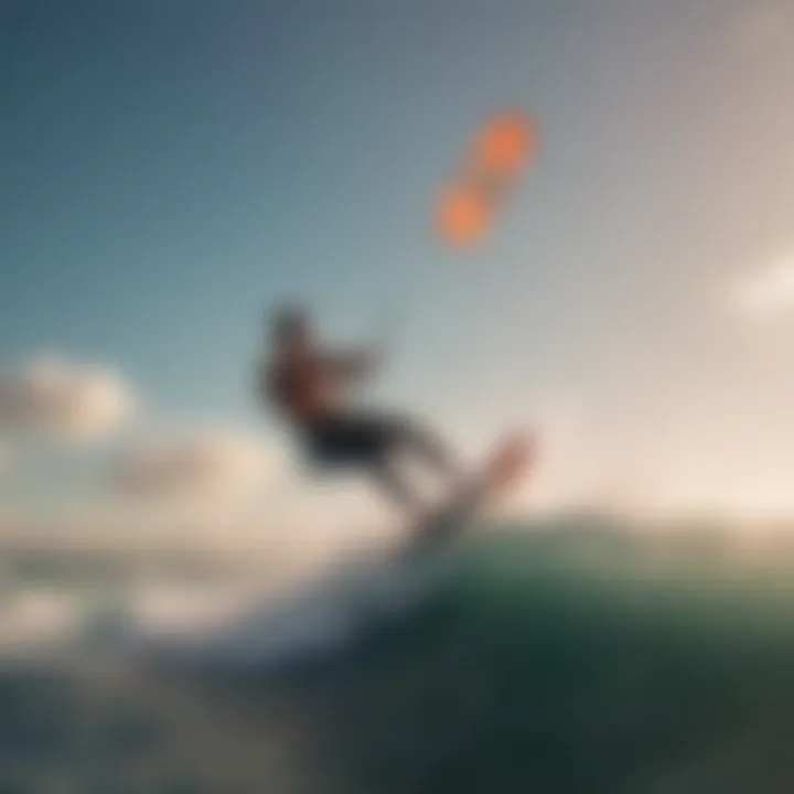 A beginner kite surfer navigating the waves with vibrant kite