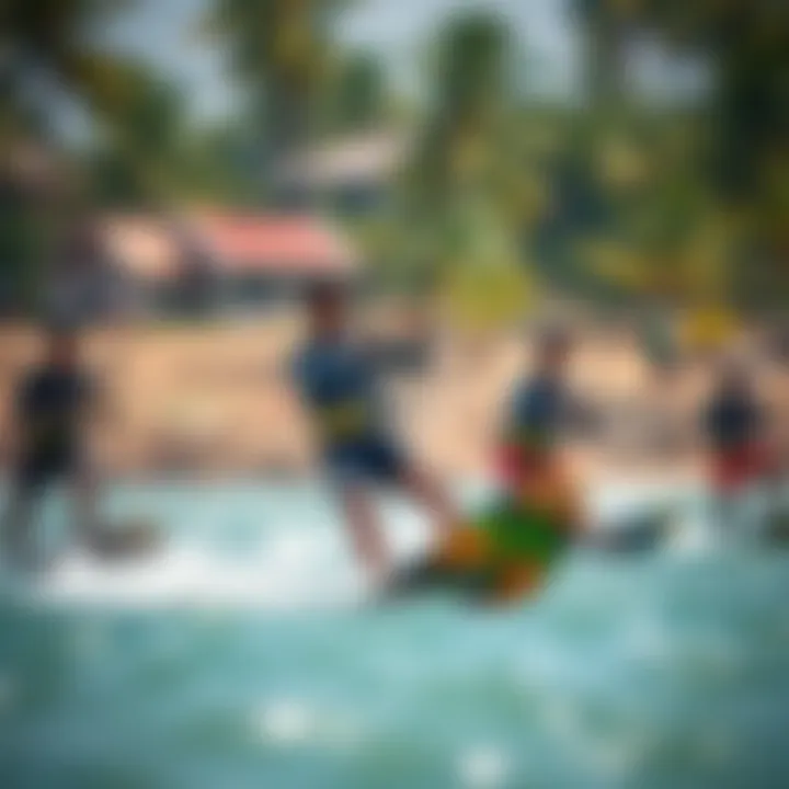 Dynamic Kitesurfing Experience A dynamic group of kitesurfers enjoying the waves in a tropical setting