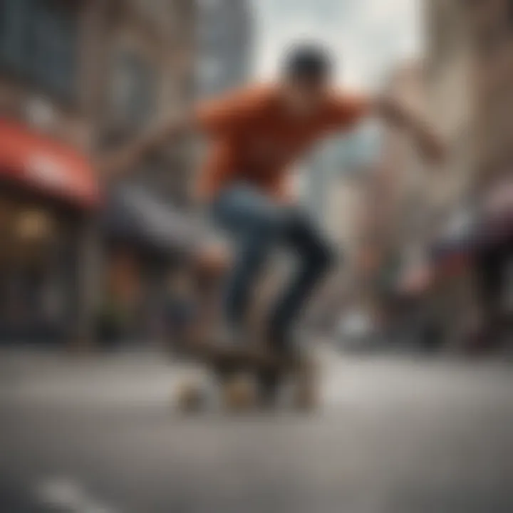 Skateboarder performing a unique trick on a Krooked board