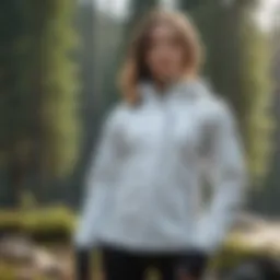 Stylish ladies white windbreaker jacket in an outdoor setting