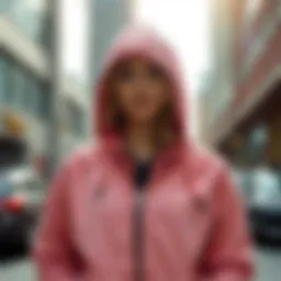 Stylish ladies zip front hoodie in urban setting