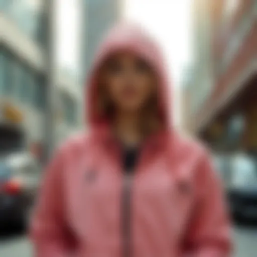 Stylish ladies zip front hoodie in urban setting