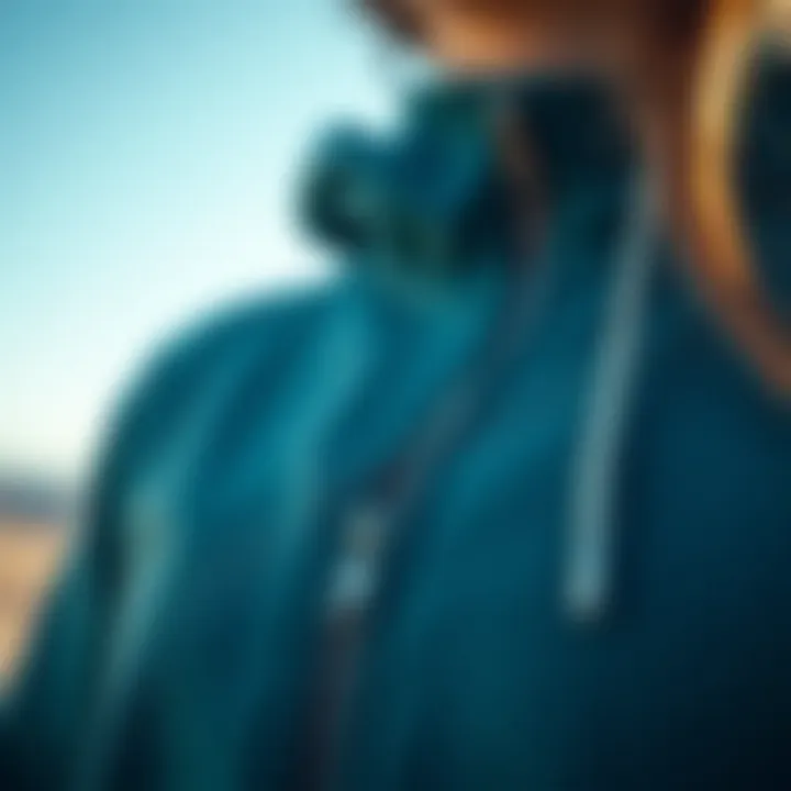 Close-up of zipper detail on fashionable hoodie