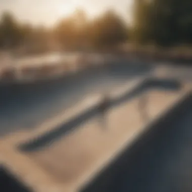 An aerial view of a vibrant skate park filled with skateboarders