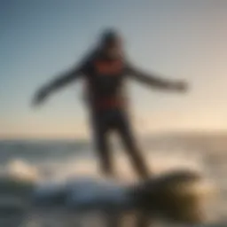 Kitesurfer navigating through waves with a leash