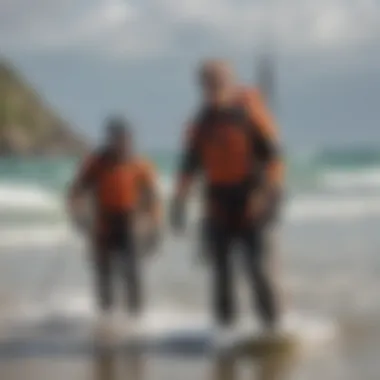 Sharing Insights on Leash Safety Techniques Group of kitesurfers sharing tips on leash safety