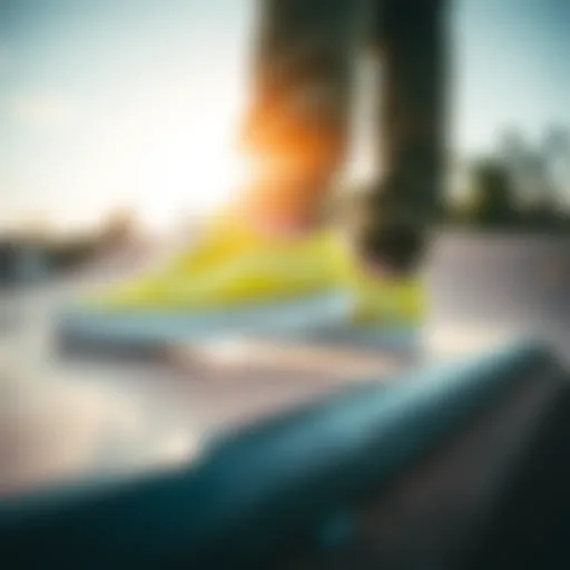 Lime Green Vans in Action Vibrant lime green Vans on a skateboarding ramp