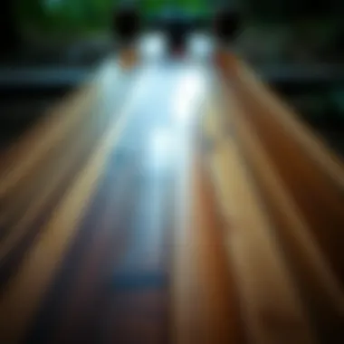 Intricate Bamboo Layering Close-up view of the intricate bamboo layering in the longboard deck