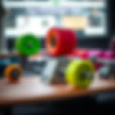 Wheels and Trucks Showcase Array of colorful wheels and trucks designed for the Loaded Bamboo Longboard