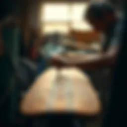 An artisan shaping a longboard with precision tools
