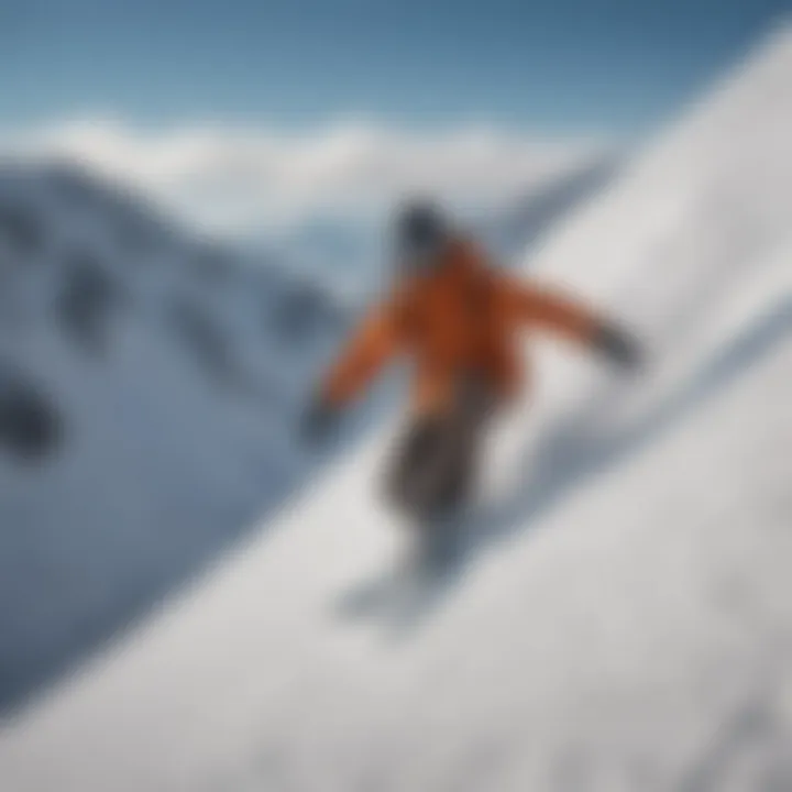 A snowboarder gliding down a pristine mountain slope showcasing cutting-edge gear