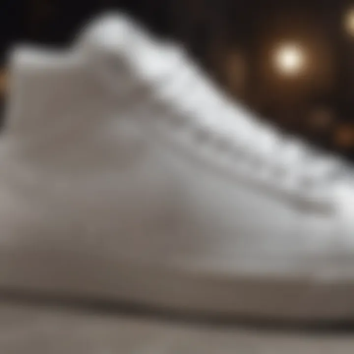 Close-up view of the craftsmanship of low top white Nike Blazers