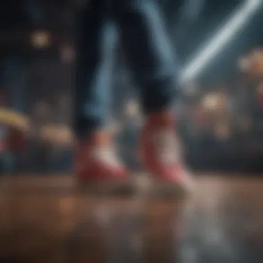 Sneakers in Motion A close-up of sneakers on a dance floor, showcasing movement