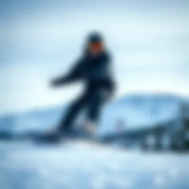 Demonstrating proper snowboarding technique on a flat surface