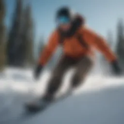 Snowboarder carving through fresh powder