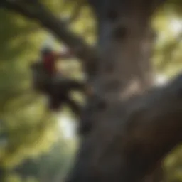 An expert climber ascending a majestic oak tree, showcasing advanced techniques.