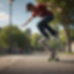 A skateboarder demonstrates the ollie technique in a park.