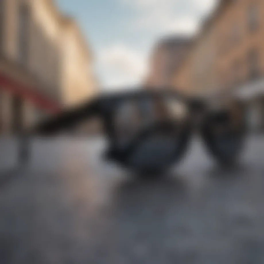Stylish matt black Wayfarer sunglasses on a textured surface