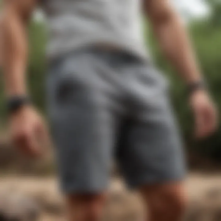 Exercise-ready grey cotton shorts during an outdoor workout