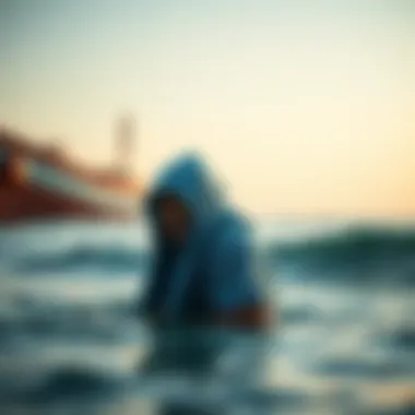 Towel Poncho in Action During a Swim Outdoor activity featuring a towel poncho used during a refreshing swim in the sea
