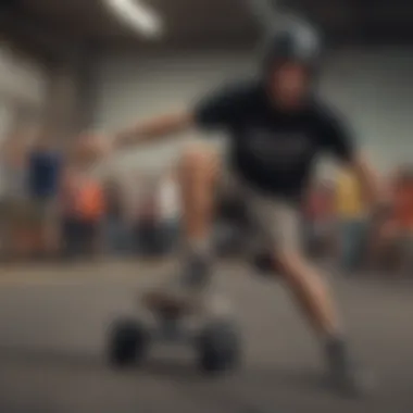 A vibrant community gathering of motor skateboard enthusiasts sharing tips and experiences