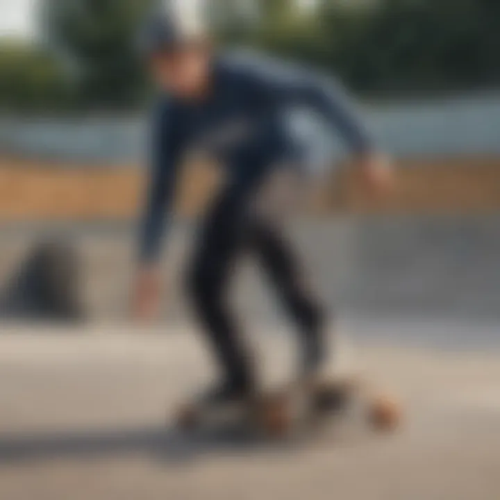 A diverse group of riders practicing various techniques on motor skateboards in a skate park