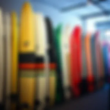 Diverse Selection of Surfboards A diverse selection of surfboards displayed in a store