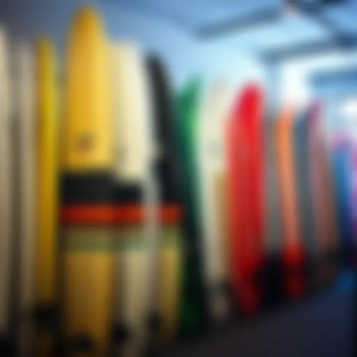 Diverse Selection of Surfboards A diverse selection of surfboards displayed in a store