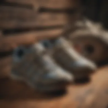 An array of Merrell sneakers displayed on a rustic wooden surface, emphasizing diversity in styles.